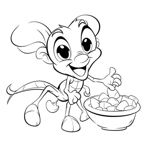 Vector illustration of Cute cartoon mouse with bowl of boiled po