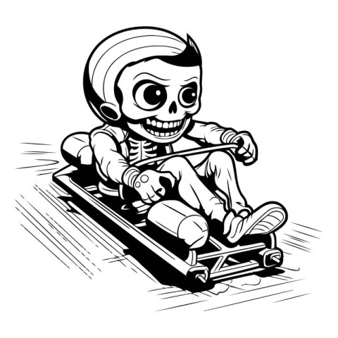 Skateboarder - Black and White Cartoon Illustration. Vector