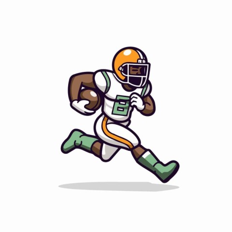 American Football Player Running with Ball and Bag Cartoon Masco