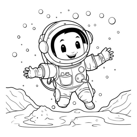 Coloring Page Outline Of a Cute Cartoon Astronaut In Space