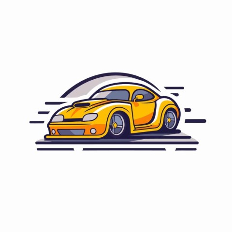 Vector illustration of yellow sport car in flat style on white b