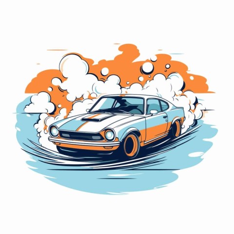 Retro car on the water. Vector illustration. Eps 10.