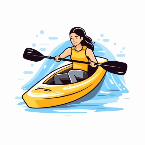 Young woman in a kayak. Vector illustration on white background.