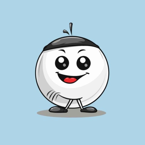 Cute white golf ball cartoon character with happy face. Vector i