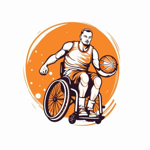 Disabled man in a wheelchair playing basketball. Vector illustra