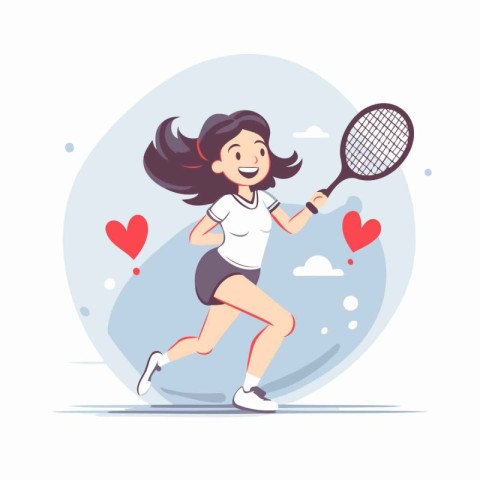 Tennis player girl with racket. Vector illustration in cartoon s