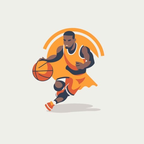 Basketball player with ball. Vector illustration in a flat style