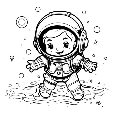 Cute little boy astronaut in space suit. Vector illustration for