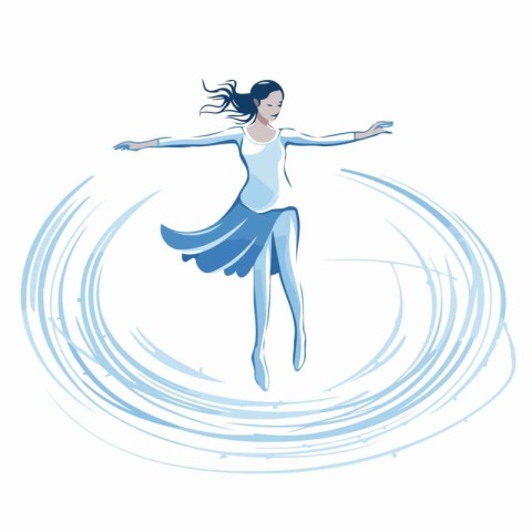 Beautiful girl in a blue dress jumping on a wave. Vector illustr