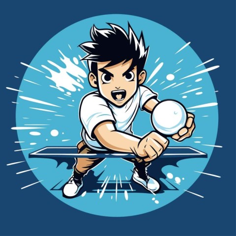 Cartoon illustration of a young man playing table tennis. Vector