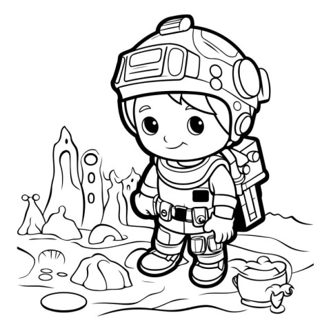 Coloring Page Outline Of Cute Cartoon Astronaut Boy Character