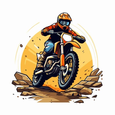 Vector illustration of a motocross rider in helmet riding a moto