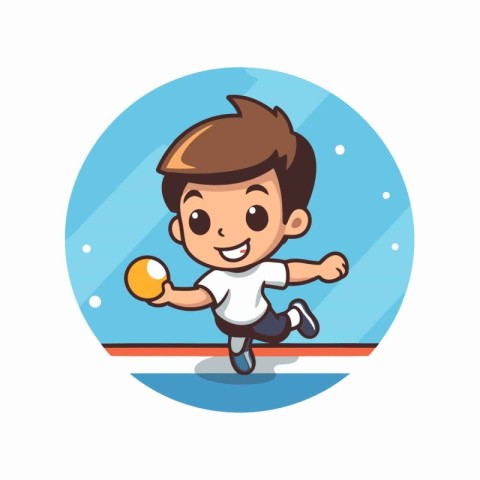 Boy playing table tennis flat icon vector illustration. Cartoon