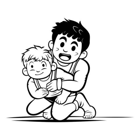 Vector illustration of a boy and a child playing together on whi