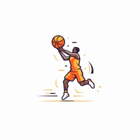 Basketball player with ball. Vector illustration in thin line st