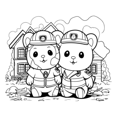 Animal firefighter and bear cartoon design. Kawaii expression cu