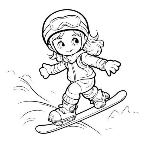 Snowboarder girl. Coloring book for children. Vector illustratio