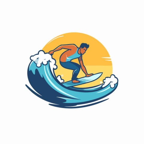 Surfer logo. Surfer with surfboard on the wave. Vector illustrat