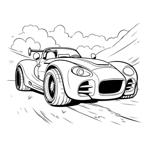 sport car on the road. vector illustration in black and white