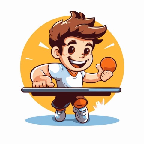 Cartoon boy playing table tennis. Vector illustration isolated o