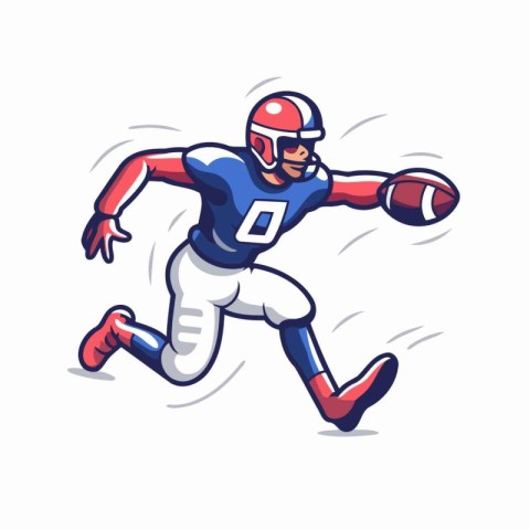 American football player running with ball. Vector illustration