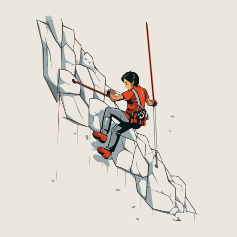 Climber climbing on a cliff. Vector illustration in cartoon styl