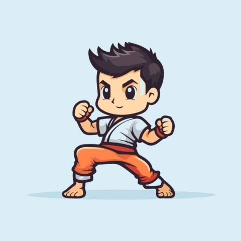 Karate boy cartoon vector illustration. Cartoon karate boy chara