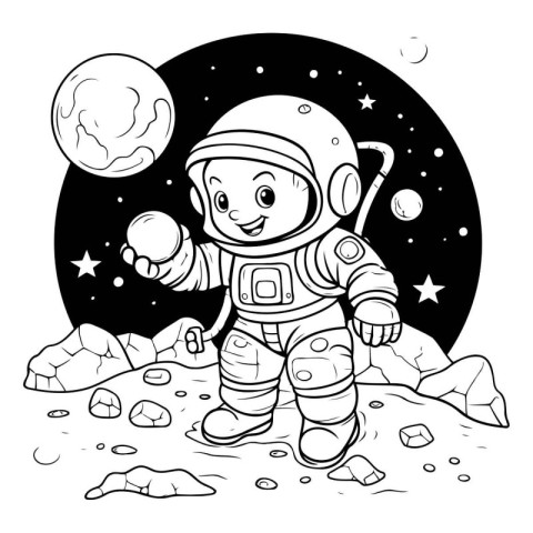 Astronaut on the moon. Coloring book for children.