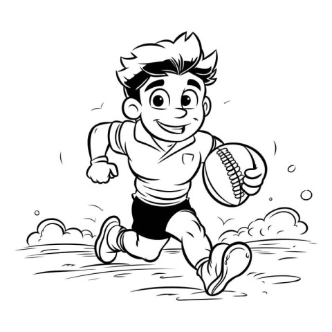 Illustration of a rugby player running in the field - black and