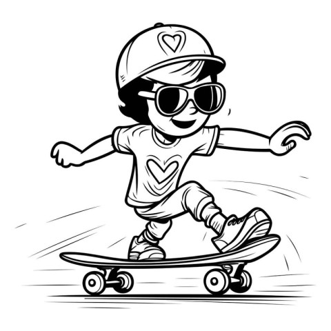 Vector illustration of a skateboarder boy in helmet and glasses.