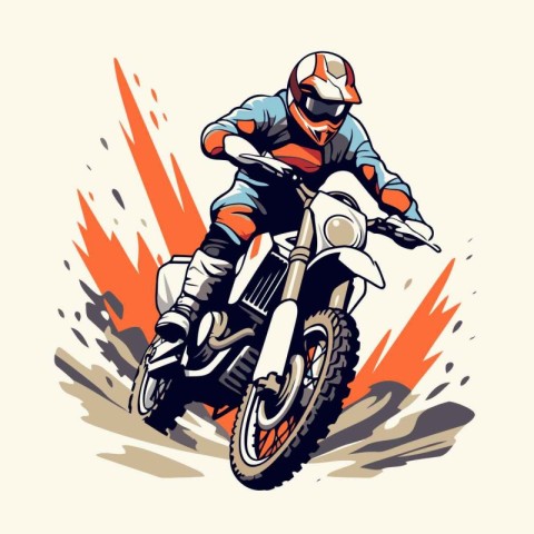 Motocross rider on a motorcycle in action. Vector illustration.