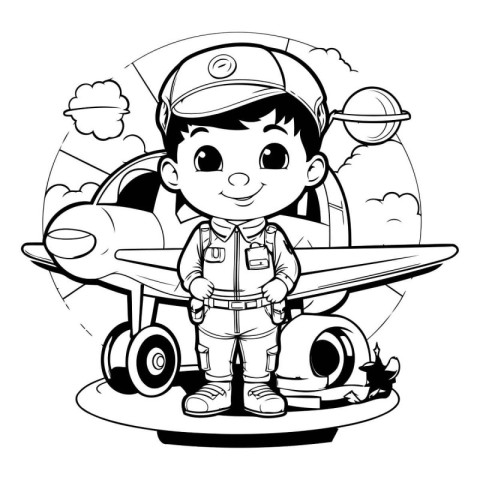 Illustration of a Kid Boy Wearing a Pilot Costume Carrying a Pla