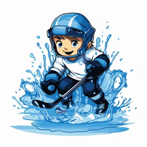 Hockey player. Vector illustration of a boy playing hockey on ic