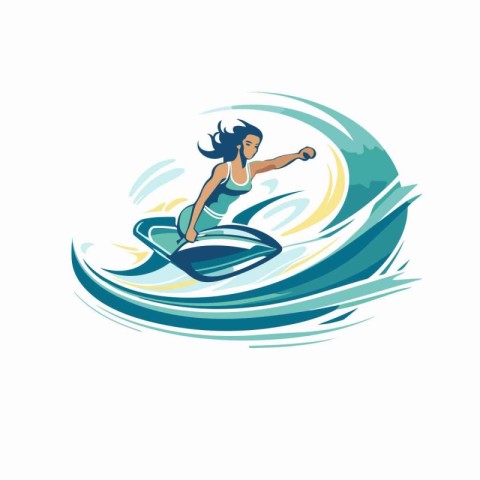 Vector illustration of a surfer girl riding on a surfboard.