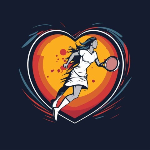 Tennis player with racket and ball in heart shape vector illustr