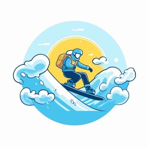 Snowboarder surfing on the waves. Vector illustration in a flat