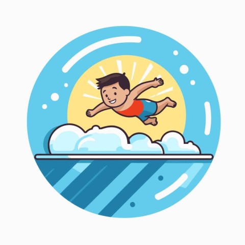 Boy jumping into the water. Vector illustration in a flat style.