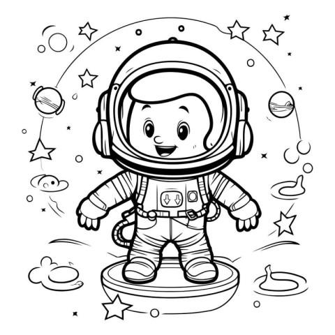 Coloring Page Outline Of Cartoon Astronaut Vector Illustration.