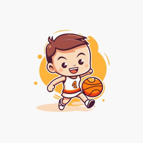 Cute boy playing basketball. vector illustration. Cartoon charac