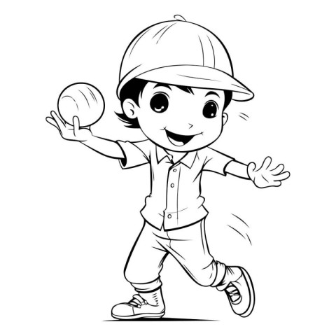 Illustration of a Little Boy Playing Baseball - Coloring Book Pa