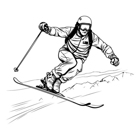 snowboarder in the mountains. black and white vector illustratio