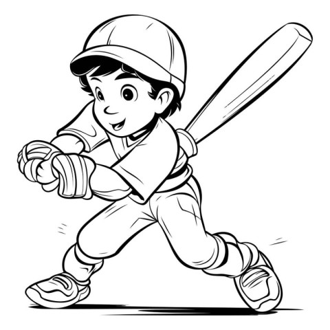 Baseball Player - Black and White Cartoon Illustration. Vector C