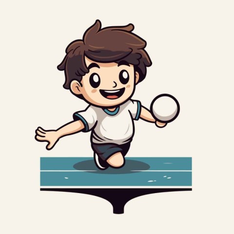 Cartoon boy playing table tennis isolated on white background. V