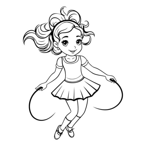 Cute little ballerina in a tutu. Black and white vector illustra