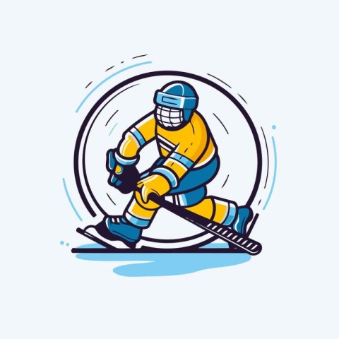 Hockey player with the stick and puck. sport vector logo design