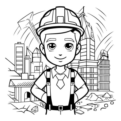 Construction worker with helmet and safety equipment in cityscap