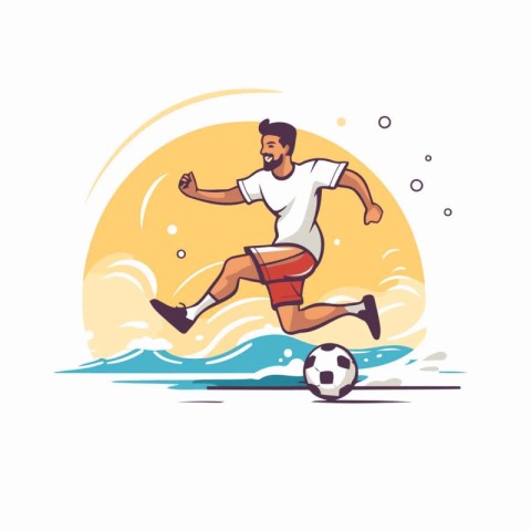 Soccer player with ball on the background of the sea. vector ill