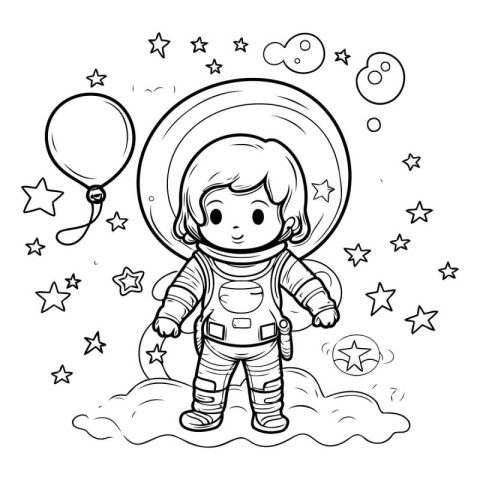 Coloring Page Outline Of Cartoon Astronaut Girl Vector Illustrat