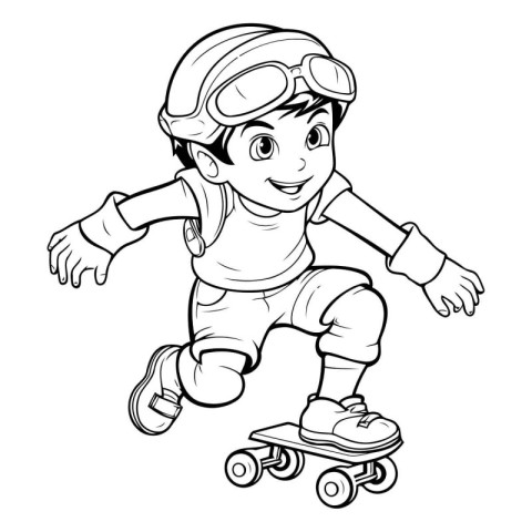 Vector illustration of a little boy riding a skateboard on a whi