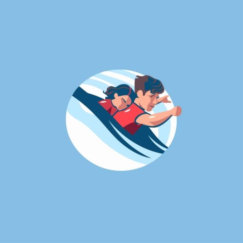 Water sport vector illustration. Man and woman swimming in the s